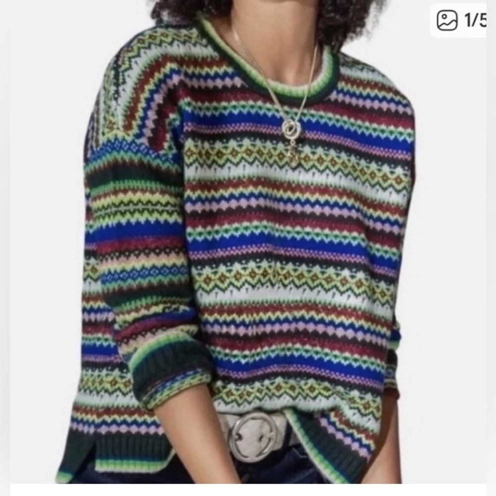 Cabi Moorland Sweater Small Multicolor Fair Isle Knit Indie Artist Boho Phoebe